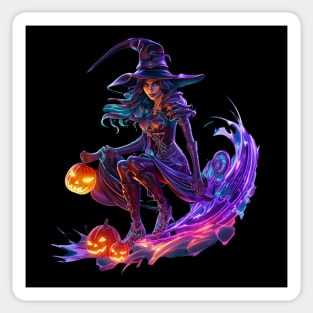 Halloween Witch On Broomstick Sticker